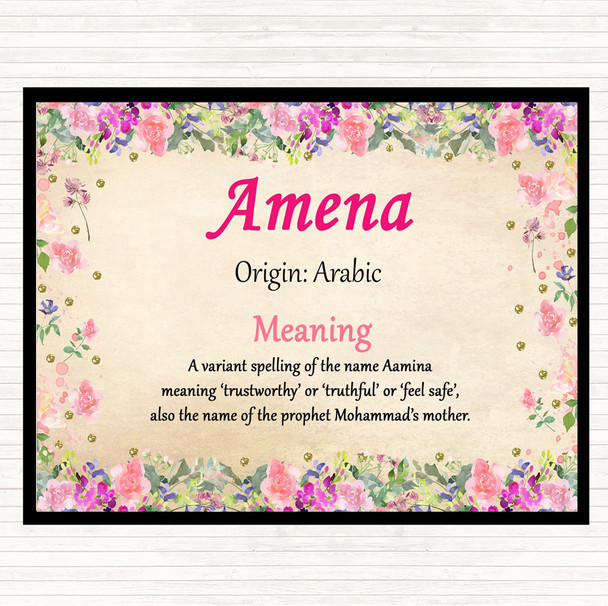 Amena Name Meaning Dinner Table Placemat Floral