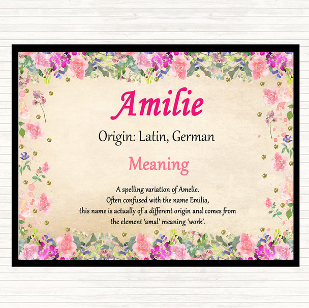 Amilie Name Meaning Dinner Table Placemat Floral