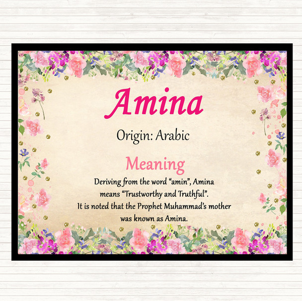 Amina Name Meaning Dinner Table Placemat Floral