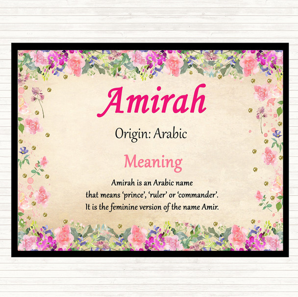 Amirah Name Meaning Dinner Table Placemat Floral