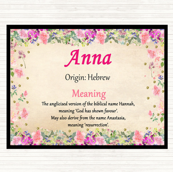 Anna Name Meaning Dinner Table Placemat Floral