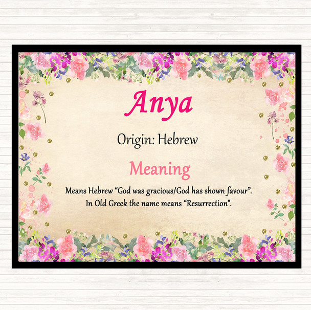 Anya Name Meaning Dinner Table Placemat Floral