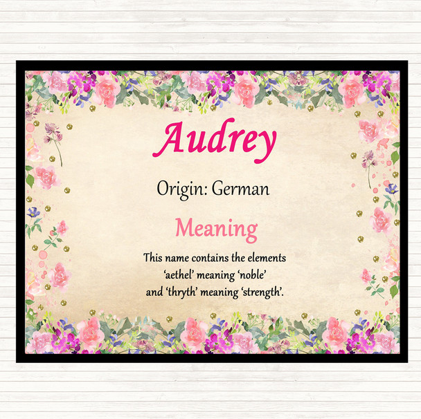 Audrey Name Meaning Dinner Table Placemat Floral