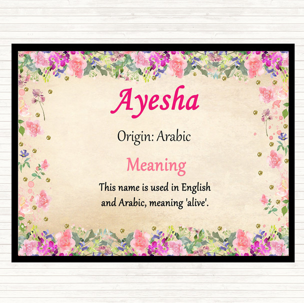 Ayesha Name Meaning Dinner Table Placemat Floral