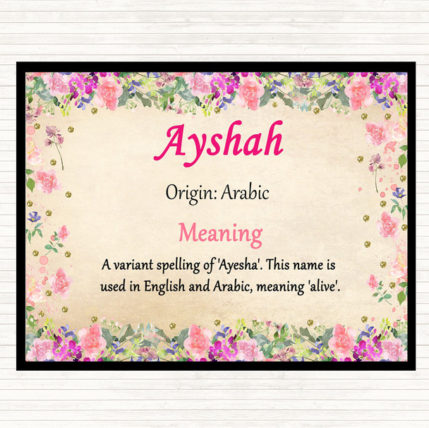 Ayshah Name Meaning Dinner Table Placemat Floral