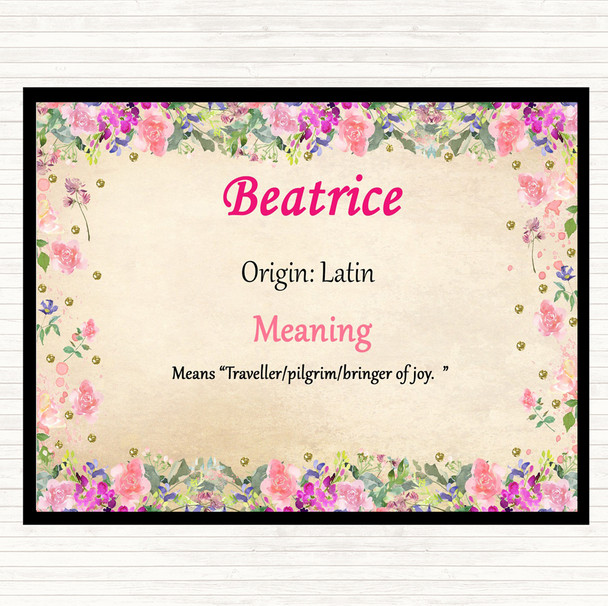 Beatrice Name Meaning Dinner Table Placemat Floral The Card Zoo