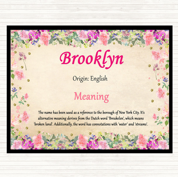 Brooklyn Name Meaning Dinner Table Placemat Floral
