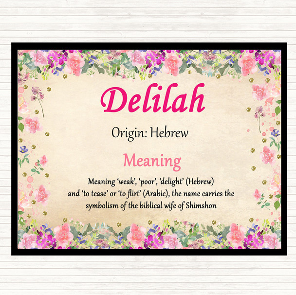 Delilah Name Meaning Dinner Table Placemat Floral