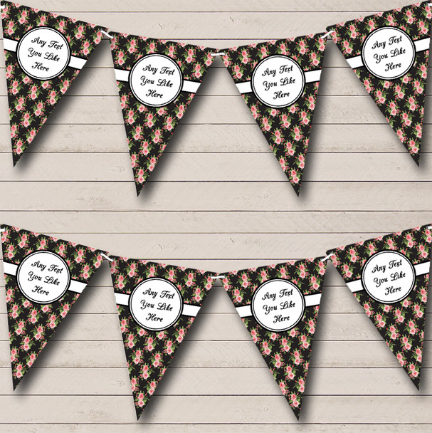 Black And Pink Flowers Personalised Shabby Chic Garden Tea Party Bunting