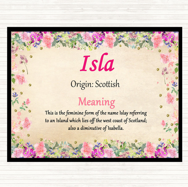 Isla Name Meaning Dinner Table Placemat Floral