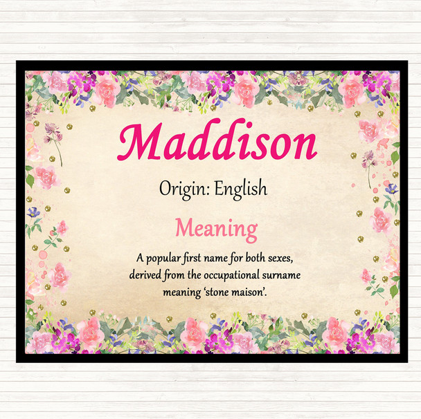 Maddison Name Meaning Dinner Table Placemat Floral