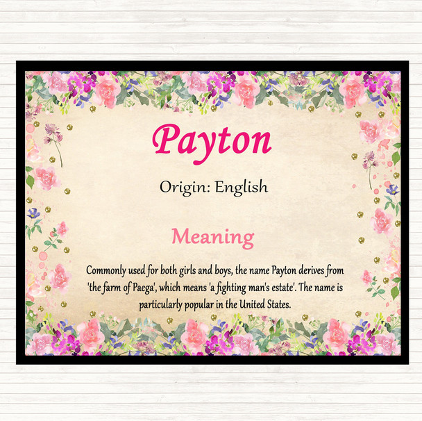 Payton Name Meaning Dinner Table Placemat Floral