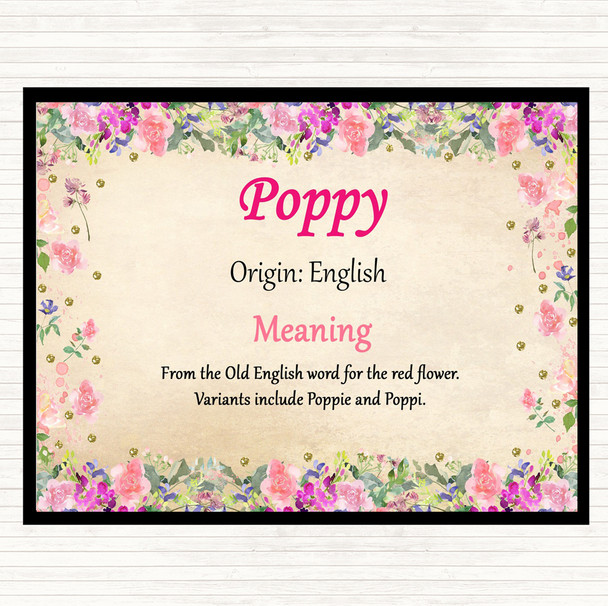 Poppy Name Meaning Dinner Table Placemat Floral