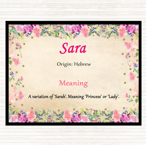 Sara Name Meaning Dinner Table Placemat Floral