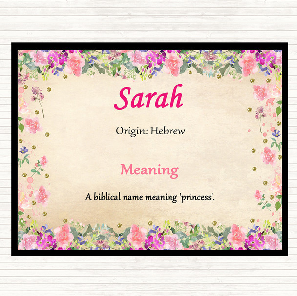 Sarah Name Meaning Dinner Table Placemat Floral