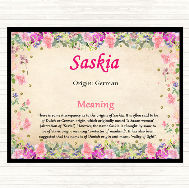 Saskia Name Meaning Dinner Table Placemat Floral