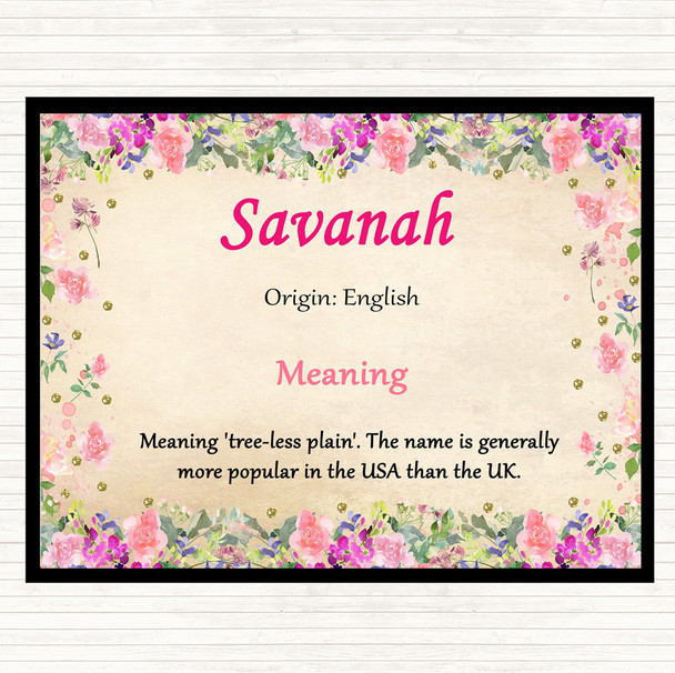 Savanah Name Meaning Dinner Table Placemat Floral