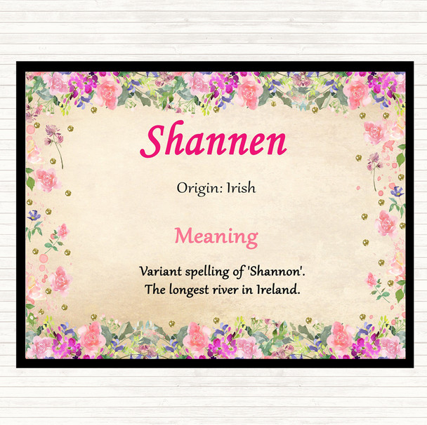 Shannen Name Meaning Dinner Table Placemat Floral