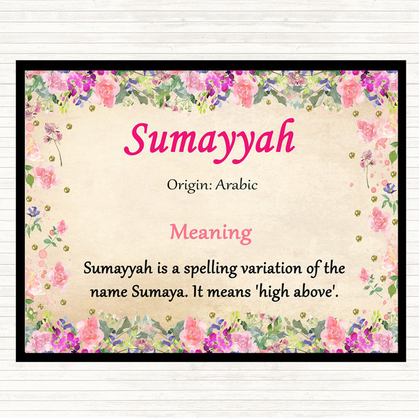 Sumayyah Name Meaning Dinner Table Placemat Floral