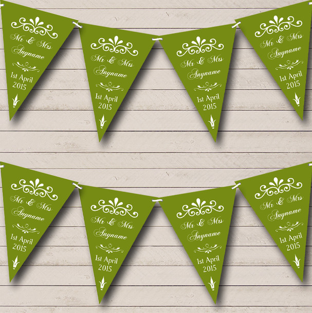 Vintage Regal Olive Green Personalised Wedding Venue or Reception Bunting