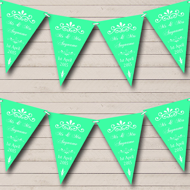 Vintage Regal Mint Green Personalised Wedding Venue or Reception Bunting