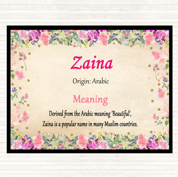 Zaina Name Meaning Dinner Table Placemat Floral