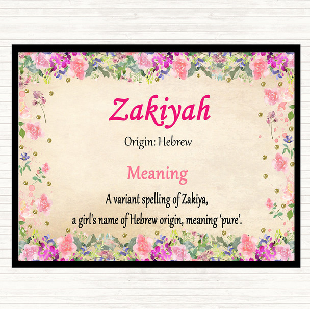 Zakiyah Name Meaning Dinner Table Placemat Floral