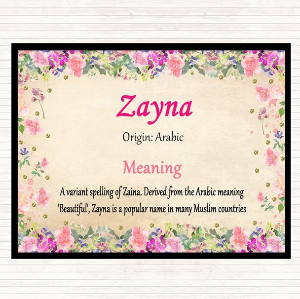 Zayna Name Meaning Dinner Table Placemat Floral