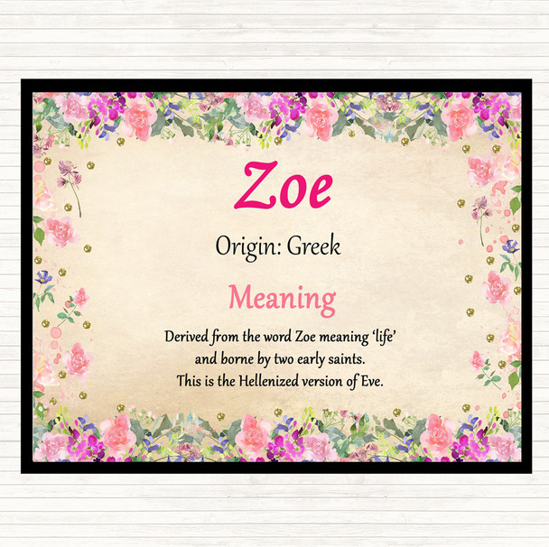 Zoe Name Meaning Dinner Table Placemat Floral