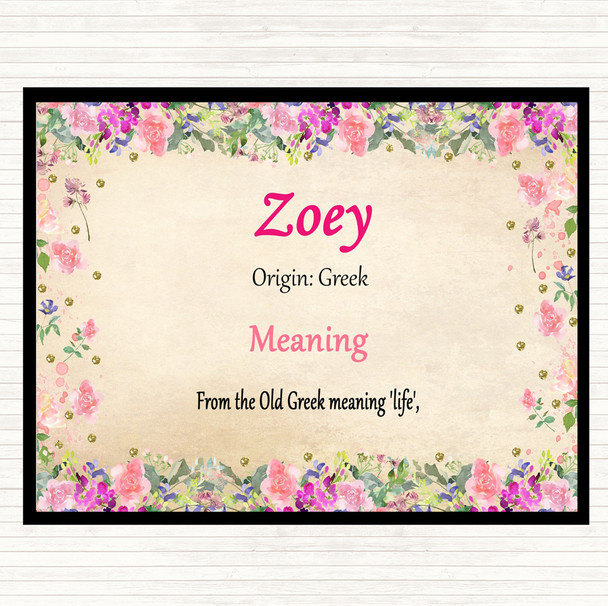 Zoey Name Meaning Dinner Table Placemat Floral