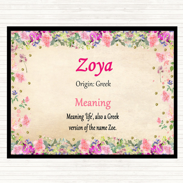 Zoya Name Meaning Dinner Table Placemat Floral