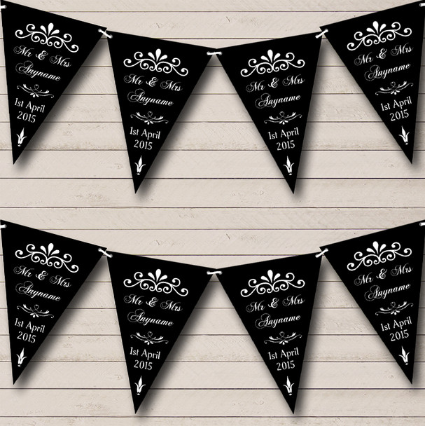 Vintage Regal Black And White Personalised Wedding Venue or Reception Bunting