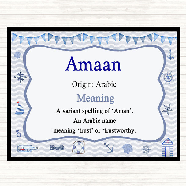 Amaan Name Meaning Dinner Table Placemat Nautical