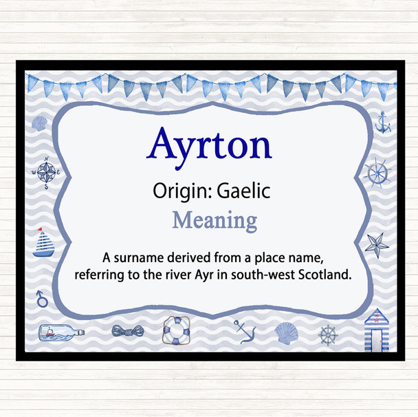 Ayrton Name Meaning Dinner Table Placemat Nautical