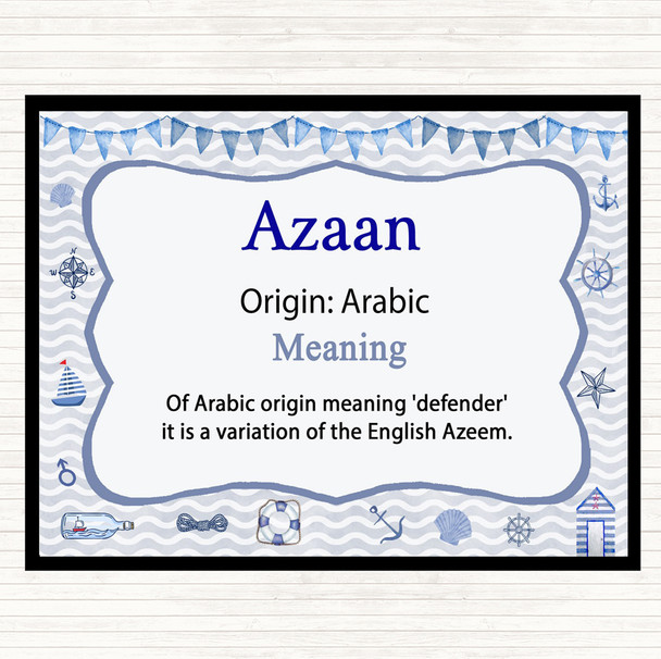 Azaan Name Meaning Dinner Table Placemat Nautical