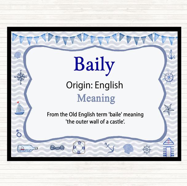 Baily Name Meaning Dinner Table Placemat Nautical