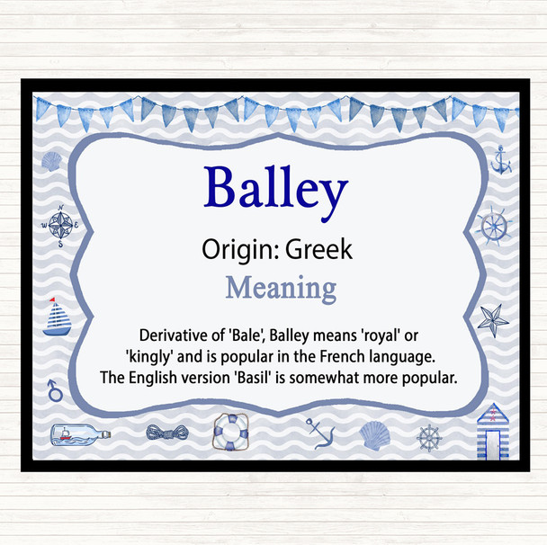 Balley Name Meaning Dinner Table Placemat Nautical