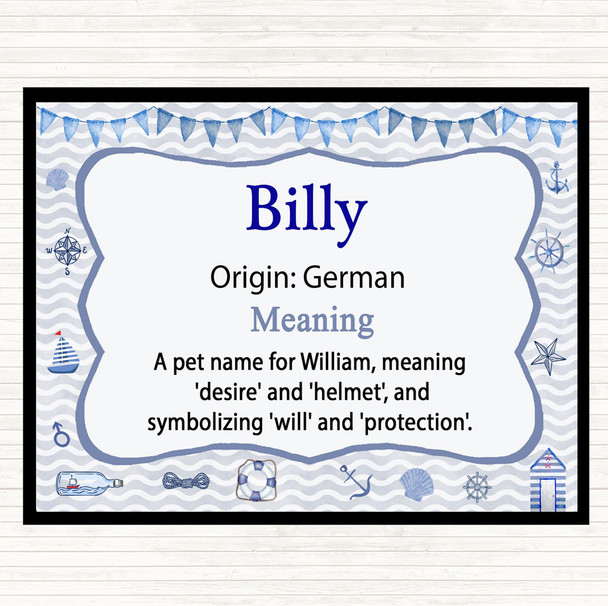 Billy Name Meaning Dinner Table Placemat Nautical