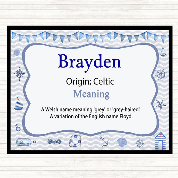 Brayden Name Meaning Dinner Table Placemat Nautical