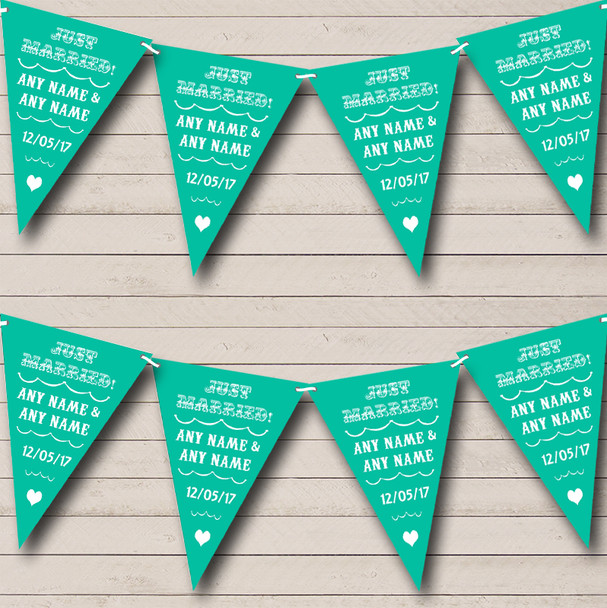 Vintage Just Married Turquoise Personalised Wedding Venue or Reception Bunting