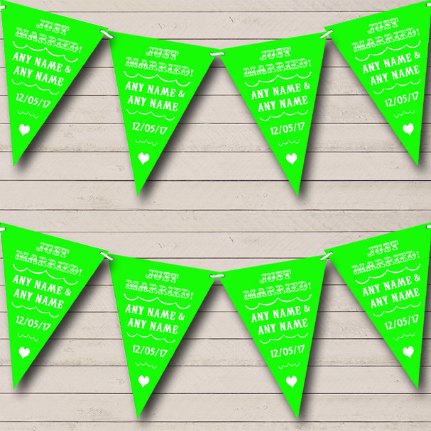 Vintage Just Married Lime Green Personalised Wedding Venue or Reception Bunting