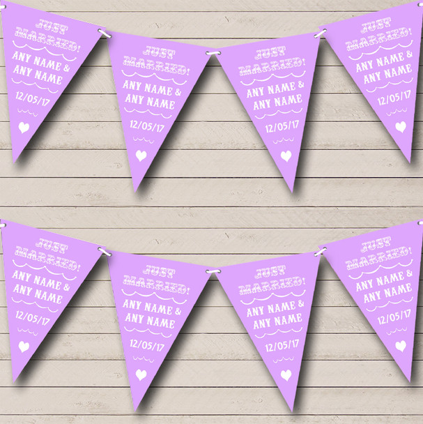 Vintage Just Married Lilac Purple Personalised Wedding Bunting