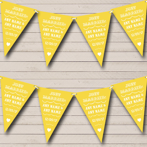 Vintage Just Married Gold Yellow Personalised Wedding Venue or Reception Bunting