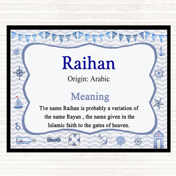 Raihan Name Meaning Dinner Table Placemat Nautical