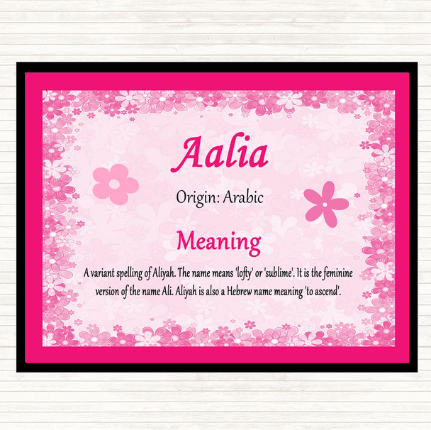 Aalia Name Meaning Dinner Table Placemat Pink