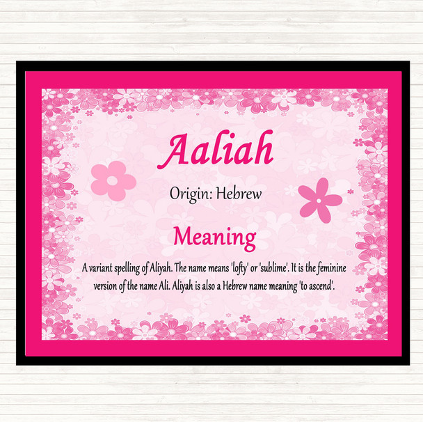 Aaliah Name Meaning Dinner Table Placemat Pink