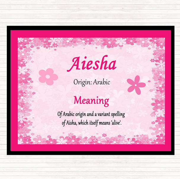 Aiesha Name Meaning Dinner Table Placemat Pink