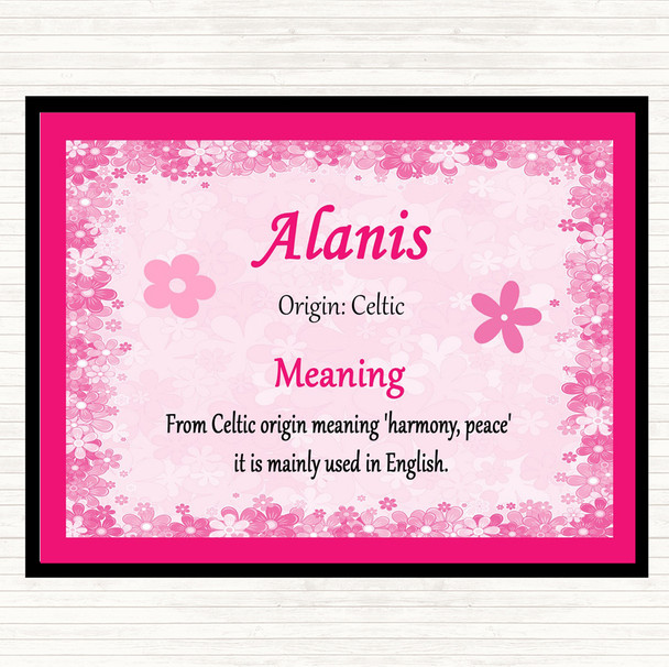 Alanis Name Meaning Dinner Table Placemat Pink