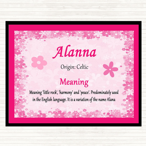 Alanna Name Meaning Dinner Table Placemat Pink