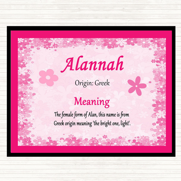 Alannah Name Meaning Dinner Table Placemat Pink